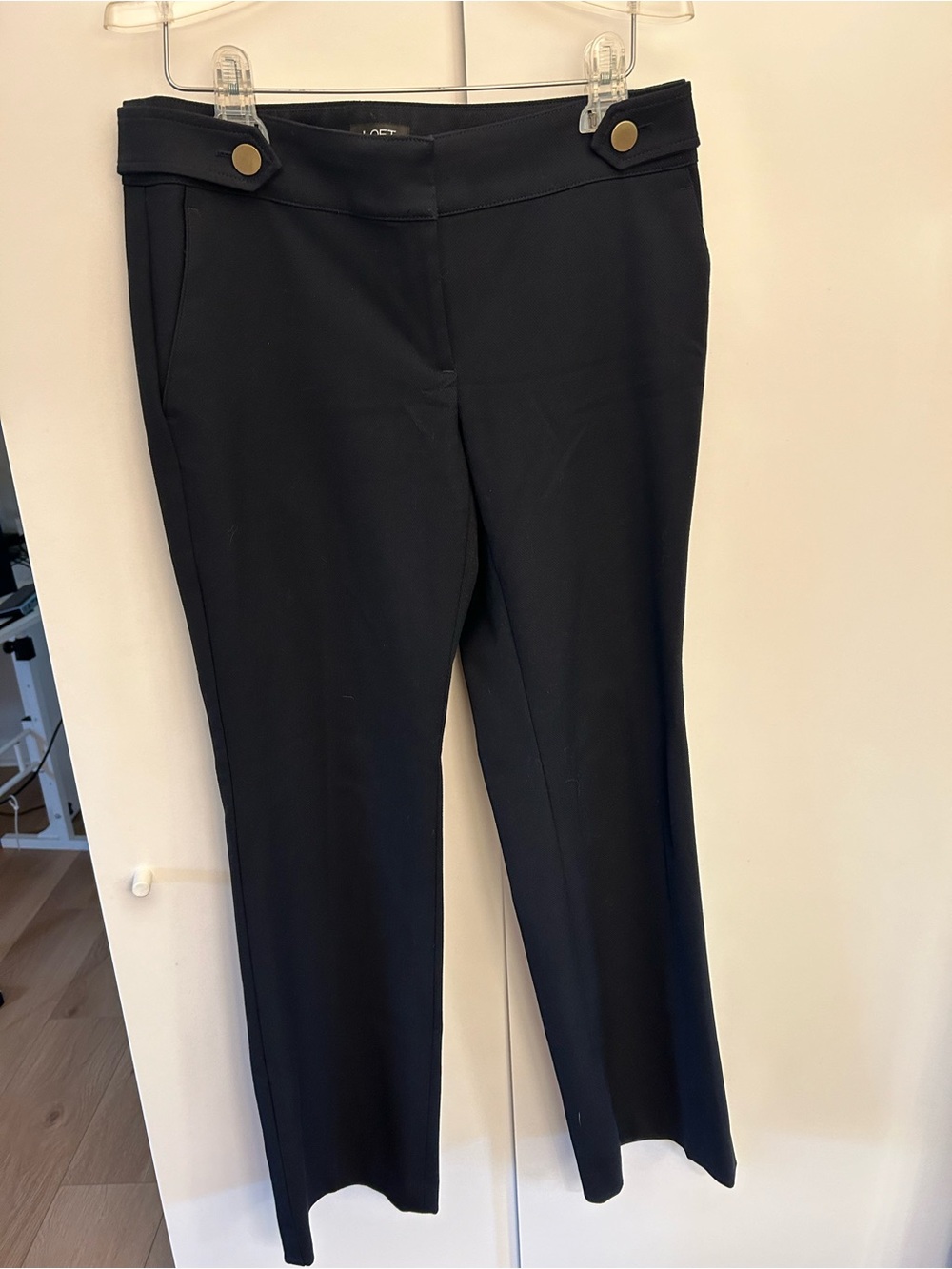LOFT Navy Straight-Leg Trousers with Gold Button Detail